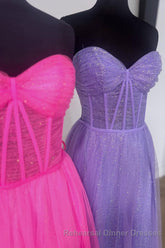 Glitter Sweetheart Sheer Corset A-Line Long Semi Formal Prom Dress